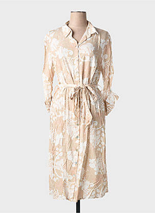 Robe mi-longue imprimé fleurs manches 3/4 beige BIANCA femme