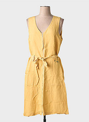 Robe mi-longue tissage crêpe sans manche jaune MAE MAHE femme