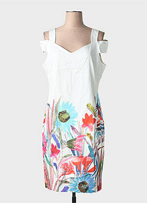 Robe mi-longue imprimé fleurs manches courtes blanc DIVAS femme