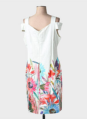 Robe mi-longue imprimé fleurs manches courtes blanc DIVAS femme