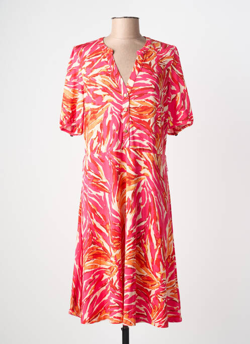 Robe mi-longue coupe fluide manches courtes rose K-DESIGN femme