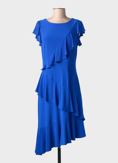 Robe mi-longue fermeture zippée au dos manches courtes bleu JOSEPH RIBKOFF femme