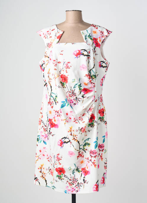 Robe mi-longue imprimé fleurs manches courtes blanc QUATTRO femme
