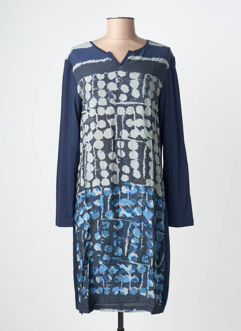 Robe mi-longue imprimé fantaisie manches longues bleu THALASSA femme