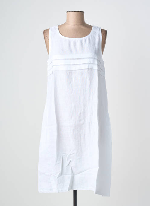 Robe mi-longue tissage crêpe sans manche blanc DS femme