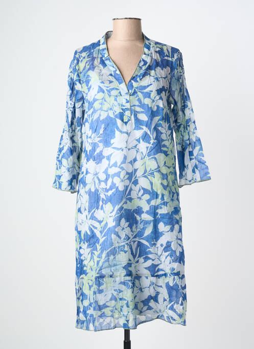 Robe mi-longue coupe fluide manches 3/4 bleu BIANCA femme