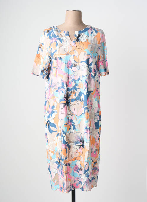 Robe mi-longue imprimé fleurs manches courtes bleu THOMAS RABE femme
