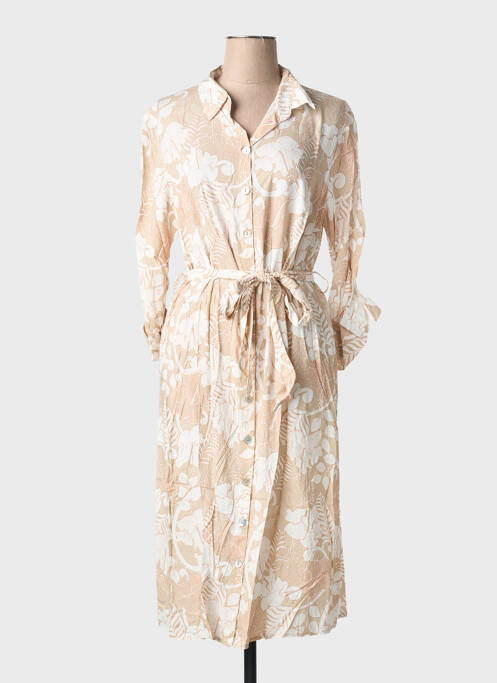 Robe mi-longue imprimé fleurs manches 3/4 beige BIANCA femme