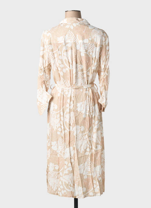 Robe mi-longue imprimé fleurs manches 3/4 beige BIANCA femme