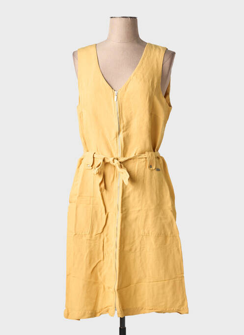 Robe mi-longue tissage crêpe sans manche jaune MAE MAHE femme