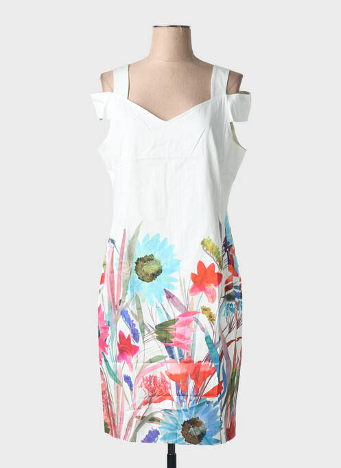 Robe mi-longue imprimé fleurs manches courtes blanc DIVAS femme