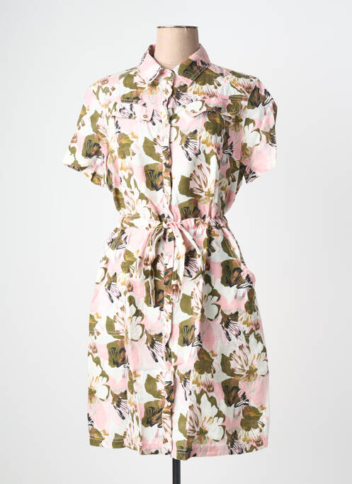 Robe mi-longue imprimé fleurs manches courtes vert 7 SEASONS femme