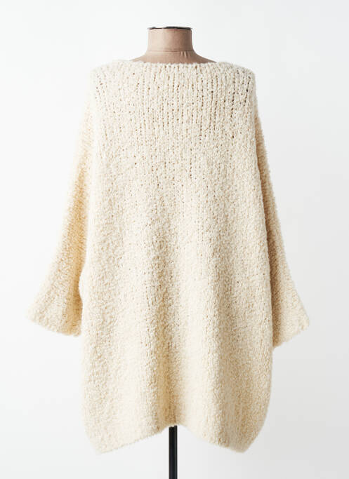 Pull tunique maille ajourée manches longues beige MADE IN ITALY femme
