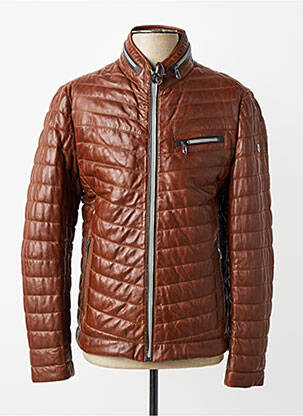 Veste en cuir manches longues marron MILESTONE homme