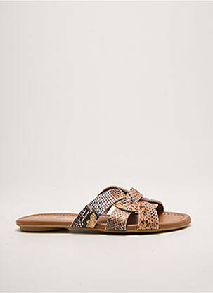 Mules/sabots chiquet talon plat jusqu'à 3cm marron REQINS femme