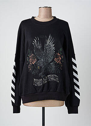 Sweat-shirt broderie manches longues noir ROSE GARDEN femme