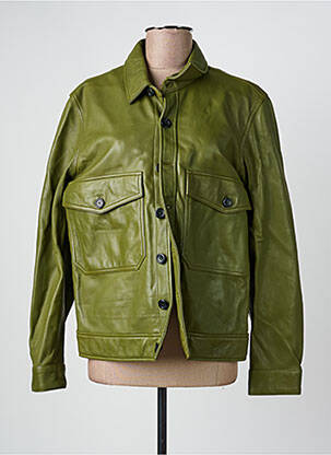 Veste en cuir poches vert ROSE GARDEN femme