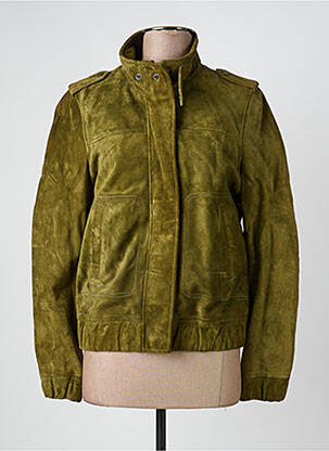 Veste en cuir col col montant vert ROSE GARDEN femme