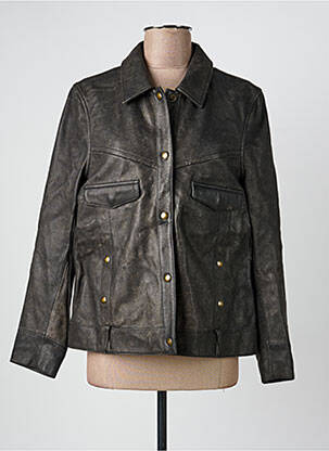 Veste en cuir poches marron ROSE GARDEN femme