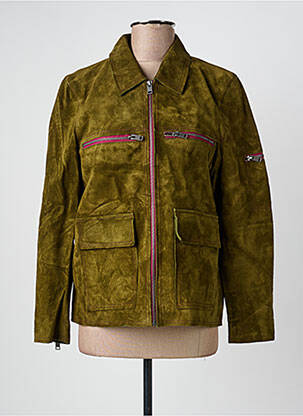 Veste en cuir poches vert ROSE GARDEN femme