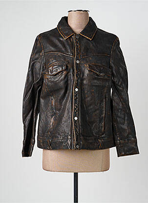 Veste en cuir poches marron ROSE GARDEN femme