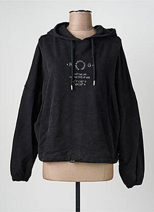 Sweat-shirt à capuche broderie manches longues noir ROSE GARDEN femme