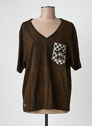 T-shirt col v manches courtes marron ROSE GARDEN femme