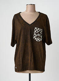 T-shirt col v manches courtes marron ROSE GARDEN femme