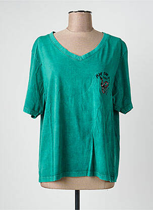 T-shirt col v manches courtes vert ROSE GARDEN femme