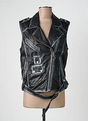 Veste en cuir coupe cintrée noir ROSE GARDEN femme
