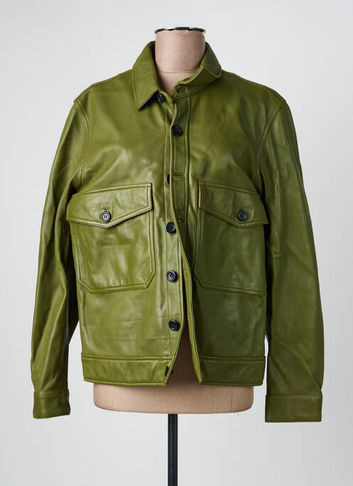 Veste en cuir poches vert ROSE GARDEN femme
