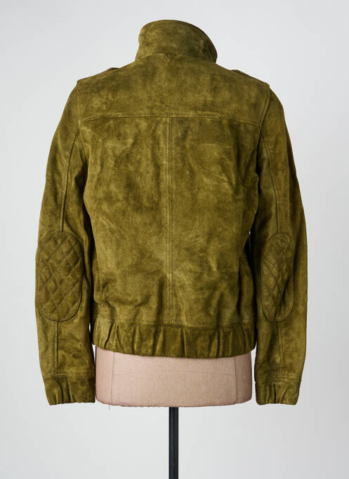 Veste en cuir col col montant vert ROSE GARDEN femme