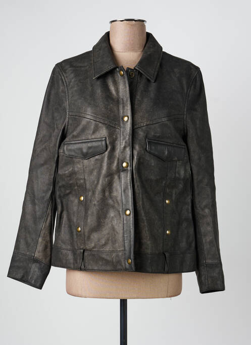 Veste en cuir poches marron ROSE GARDEN femme