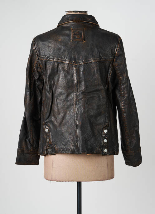 Veste en cuir poches marron ROSE GARDEN femme