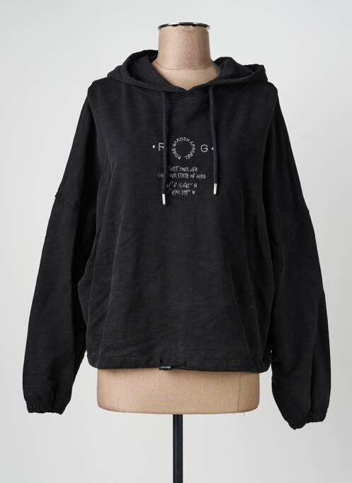 Sweat-shirt à capuche broderie manches longues noir ROSE GARDEN femme