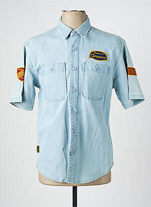 Chemise manches courtes coupe cintrée bleu DAYTONA homme