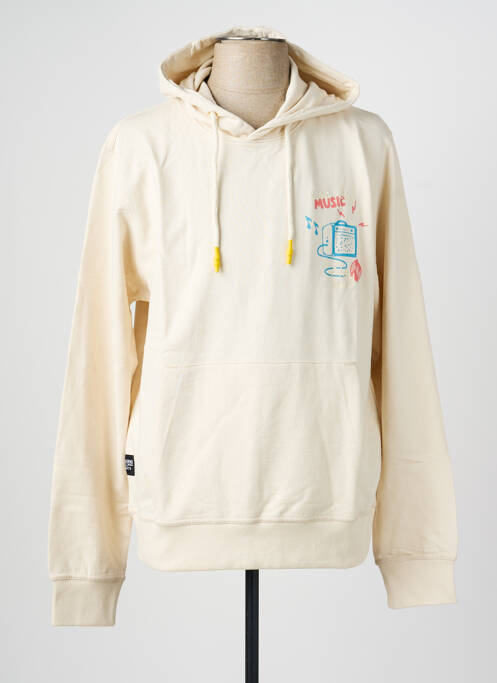 Sweat-shirt à capuche tissage jersey manches longues beige DAYTONA homme