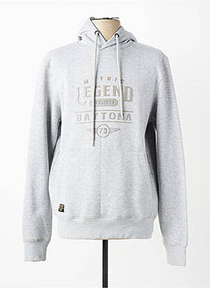 Sweat-shirt à capuche finition bords-côtes manches longues gris DAYTONA homme