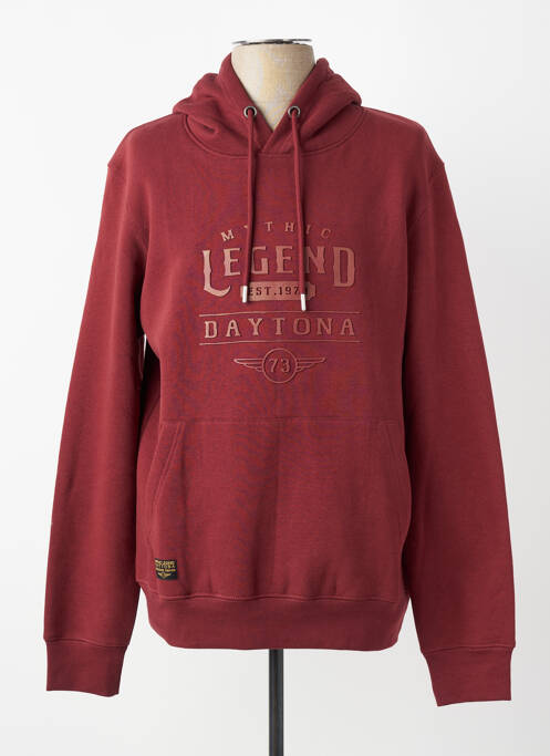 Sweat-shirt à capuche finition bords-côtes manches longues rouge DAYTONA homme