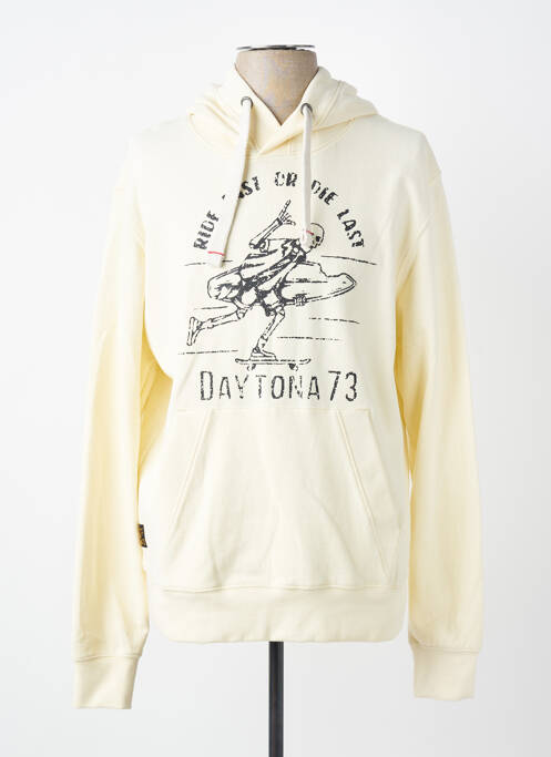 Sweat-shirt à capuche sérigraphie floquée manches longues beige DAYTONA homme