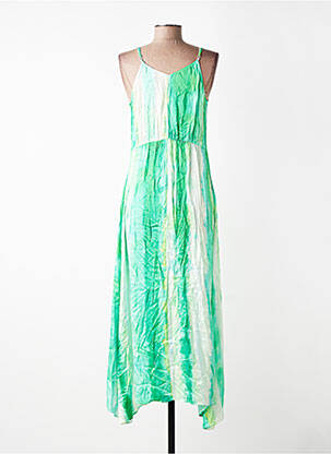 Robe longue manches bretelles ajustables fines bretelles vert SUNCOO femme