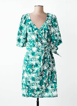 Robe mi-longue imprimé fantaisie manches courtes vert SUNCOO femme