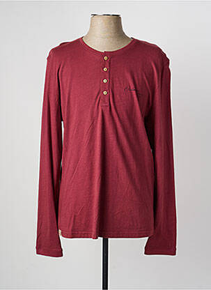 T-shirt col tunisien manches longues rouge D73 homme