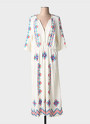 Robe longue tissage crêpe manches 3/4 beige C'EST BEAU LA VIE femme