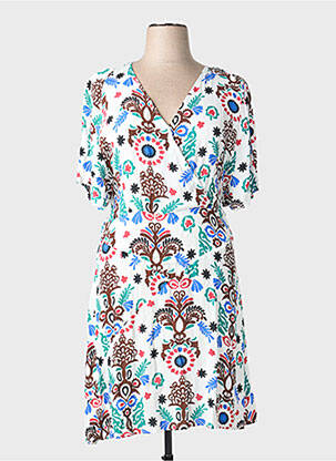 Robe mi-longue imprimé fleurs manches courtes blanc C'EST BEAU LA VIE femme