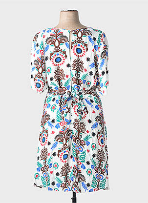 Robe mi-longue imprimé fleurs manches courtes blanc C'EST BEAU LA VIE femme