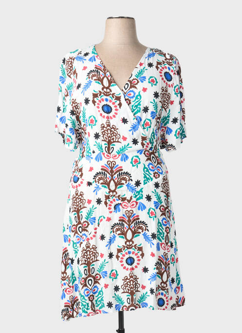 Robe mi-longue imprimé fleurs manches courtes blanc C'EST BEAU LA VIE femme