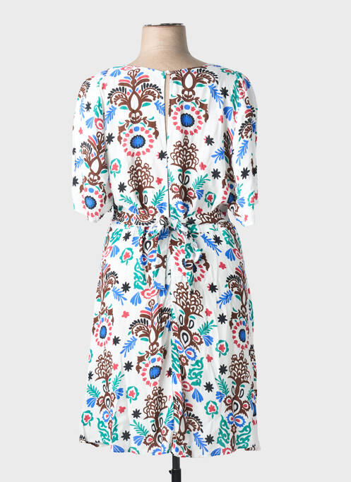 Robe mi-longue imprimé fleurs manches courtes blanc C'EST BEAU LA VIE femme