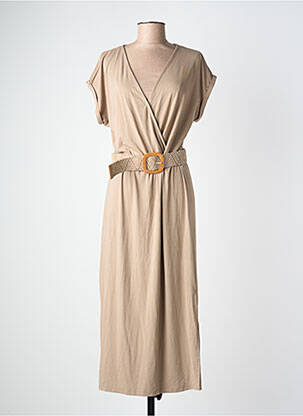 Robe longue manches courtes manches courtes beige YEST femme