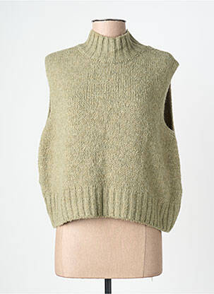Pull tissage chiné sans manche vert APRIL VINTAGE femme